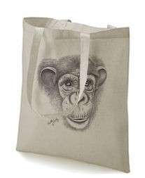 Monkey Chimpanzee Face Design Printed Tote Shopping Bag 100% Cotton 