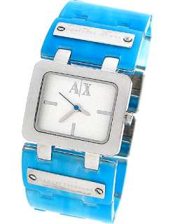   Exchange AX3110 Silver Rectangle Dial Blue Plastic Womens Watch