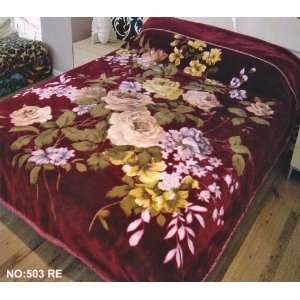  Koyo King Two Ply Burgundy Floral Mink Blanket: Home 