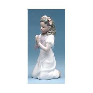 African American Girl in White Dress Praying w/ Closed Eyes Figurine 