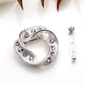  Gorgeous Clip On Scarf Ring Pin Brooch Silver Metallic w/Rhinestone 