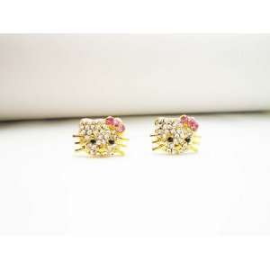  GOLD PINK CRYSTAL HELLO KITTY STUD EARRINGS Arts, Crafts 