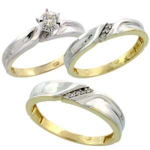 Sterling Silver (Gold Plated) 3 Piece Trio His (5mm) & Hers (3.5mm 