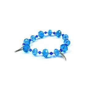 Blue Velvet Faceted Crystal Glass Stretch Bracelet with Flying Wing 