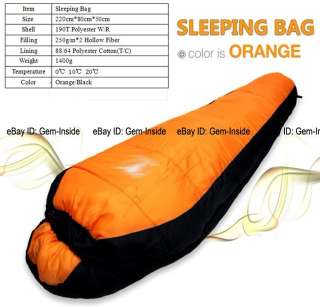   0C ~ 20C Degree orange Mummy Camping bivy patrol slumber sleeping bags