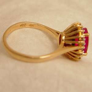 Vintage exquisito rubí de 2.2 quilates y de Diam anillo de oro 14K