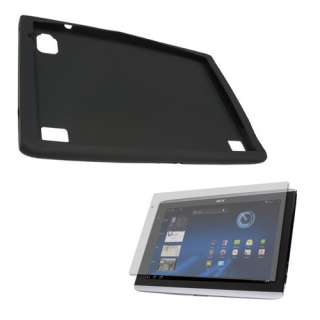 for Acer Iconia Tab A500 Black Silicone Skin Case + Screen Protector 