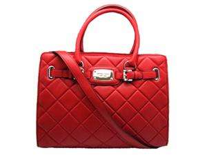   Hamilton Leather Large East West Quilted Satchel Bag Purse Tote Red