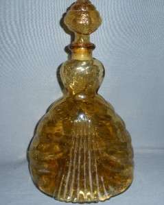 RETRO AMBER GLASS ITALY DECANTER COLONIAL WOMAN W FAN  