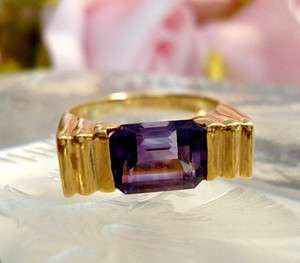 Vintage Jewelry Fine 14 kt Amethyst Ring Retro Size 6.5  