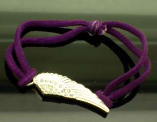 New Silver tone Clear Crystal Angel Wing Stretch Purple Bracelet 