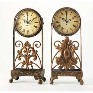  Set of 2 Antique Bronze Finish Iron Table Clocks