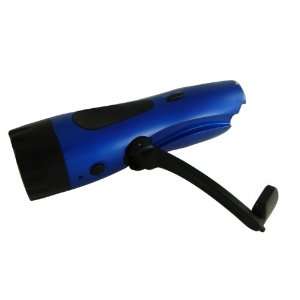Hand Crank Metal Blue Dynamo 5 Leds Flashlight with Personal Alarm and 
