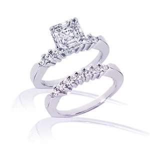  1.25 Ct Asscher Cut Diamond Engagement Wedding Rings Set 