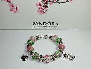 Authentic Pandora Bracelet Kitty Cat Love with 18 Beads & Charms w 