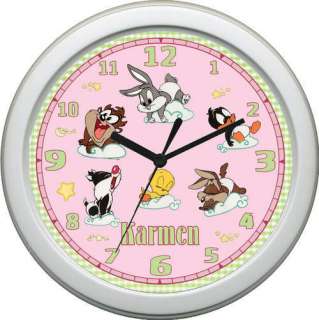 Name Clock made/w Baby Looney Tunes Bugs Tweety Pink  