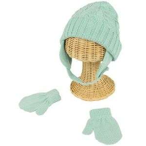 Winter Baby 0 1 Cable Knit Ski Trapper Beanie Hat w Mittens Gloves Set 