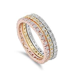 Silver Ring Eternity Band Rose Yellow White Sterling 925 Rhodium Sz 5 