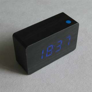   Coat Blue LED Light Wooden Wood Desktop Alarm Clock Thermometer  