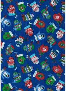 60 IN WIDE HOLIDAY MITTENS BLUE~ Cotton Quilt Fabric  