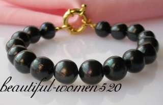 HUGE 8 12mm round Tahitian black freshwater pearl bracelet bangle