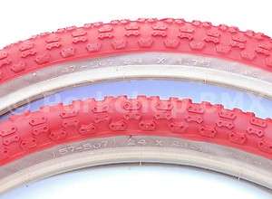 Comp 3 old school BMX SKINWALL tire STAGGERED 24 X 1.75 & 2.125 RED 
