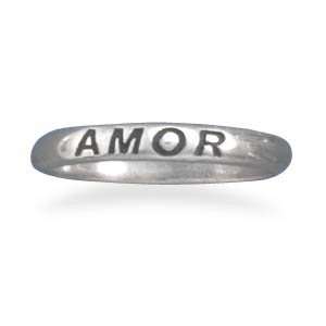    Oxidized Message Amor Love Sterling Silver Band Ring, 6: Jewelry