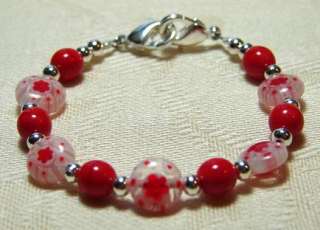 Red & White Beaded Medical ID Replacement Bracelet  