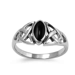 Sterling Silver 9mm Marquise Black Onyx Stone Ring (Size 5   9)   Size 