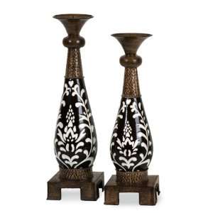  Set of 2 Black & White Carolyn Kinder Damask Ceramic 
