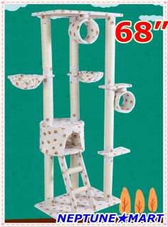 Neptune』68H White Cat Tree Bed Toy House Condo Scratcher Pet 