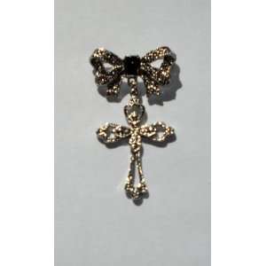  Silvertone Bow Cross Brooch/pin 