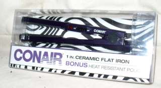 CONAIR 1 CERAMIC FLAT IRON HAIR STRAIGHTENER (NEW WITH ZEBRA POUCH 