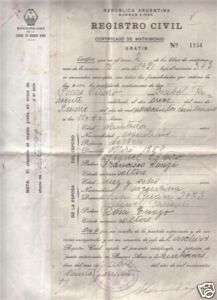 Argentina 1934 Marriage Certificate Document ORIGINAL  