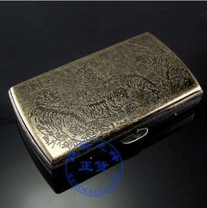   copper vintage silver engraving cigarette case cases 12p Five Tiger
