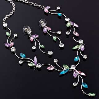 Gift Jewelry Set Necklace Earrings White Gold Plated Multi Color 