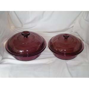 PYREX Corning Vision Visionware Cranberry Round Casserole Dishes w 