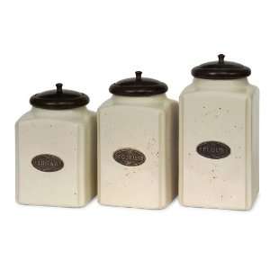   of 3 Labeled Ivory Ceramic Kitchen Canisters with Lids: Home & Kitchen