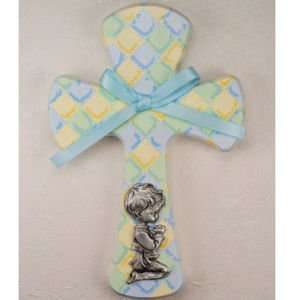  6 Boy Quilted Hanging Wall Cross SP Baptism Gift New