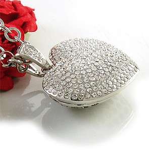 Bling White Clear 3D Heart Crystal Pendant Necklace 396  