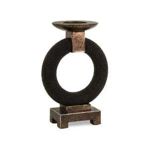   Fusion Espresso Brown Caviar Ring Pillar Candle Holder on Footed Base