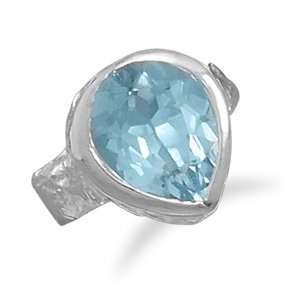  Chunky Pear Shape Blue Topaz Ring   with textured sterling 
