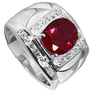 Mens Ruby Red Stone CZ .925 Sterling Silver Ring New  