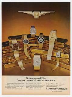 1977 Longines Wittnauer Golden Wings Collection Gold Watches Print Ad 