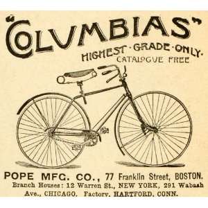  1891 Ad Antique Columbia Bicycles Pope Bike Cycling Biking 