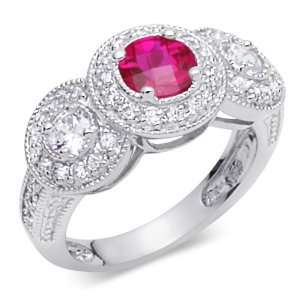   Created Ruby & White CZ Size 8 Gemstone Ring in Sterling Silver