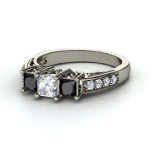  Three Stone Crown Ring, Princess Diamond Platinum Ring 