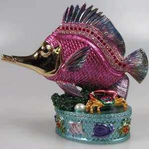  Crystal Jeweled Trinket Box   Breaked Fish w/ Crab J520 