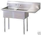 New Commercial Kitchen Stainless Steel Two Compartment Sink  52.5 x 26