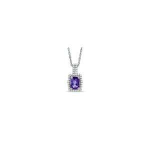 ZALES Cushion Cut Amethyst and White Topaz Framed Pendant in Sterling 
